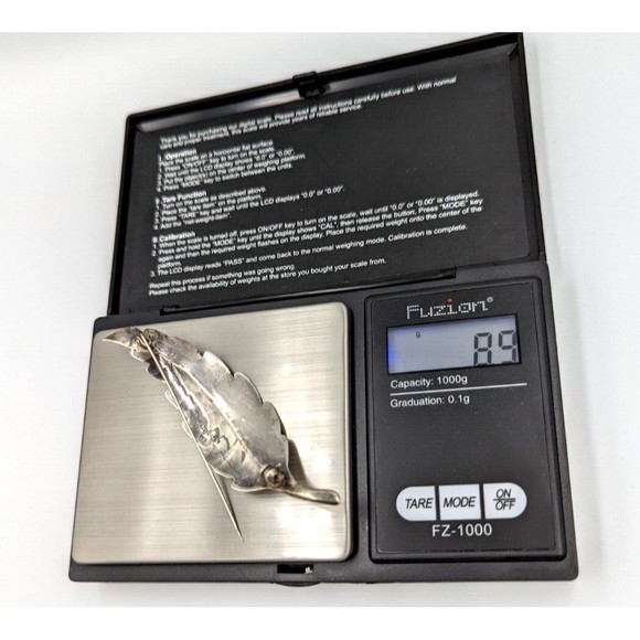 Leaf Sterling Silver Brooch Made In Italy Textured Gold Wash Vintage 925 Pin - Picture 9 of 10